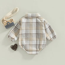 Load image into Gallery viewer, Plaid Baby Boy Long Sleeve Button Vintage Romper With Pocket
