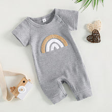 Load image into Gallery viewer, Infant Baby Girls Boys Romper Rainbow Short Sleeve Crew Neck Snap Closure Ribbed Knit Jumpsuit
