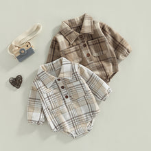 Load image into Gallery viewer, Plaid Baby Boy Long Sleeve Button Vintage Romper With Pocket
