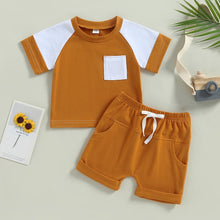 Load image into Gallery viewer, Toddler Baby Boy 2Pcs Color Block Short Sleeve Pocket T-shirt Casual Shorts Set
