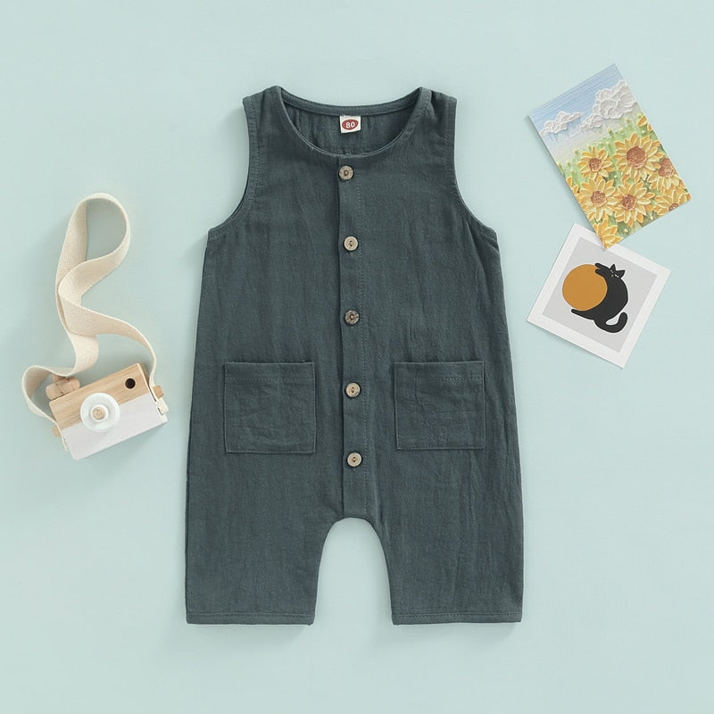 Infant Baby Boys Girls Jumpsuit Sleeveless Button Down Romper