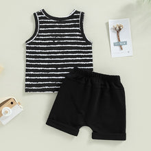 Load image into Gallery viewer, Toddler Baby Boy 2Pcs Casual Summer Outfit Striped Tank Top Rolled Cuff Shorts Set
