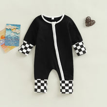 Load image into Gallery viewer, Toddler Baby Zip Rompers Checkerboard Patchwork Round Neck Long Sleeve Jumpsuit
