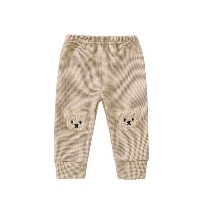 Baby Girls Boys Bear Waffle Knit Pants