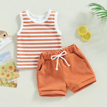 Load image into Gallery viewer, Toddler Girls Boys 2Pcs Striped Ribbed Tank Top Round Neck and Shorts Outfit
