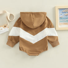 Load image into Gallery viewer, Infant Baby Boy Girl Hooded Bodysuit Chevron Stripe Long Sleeve Bubble Romper Jumpsuit
