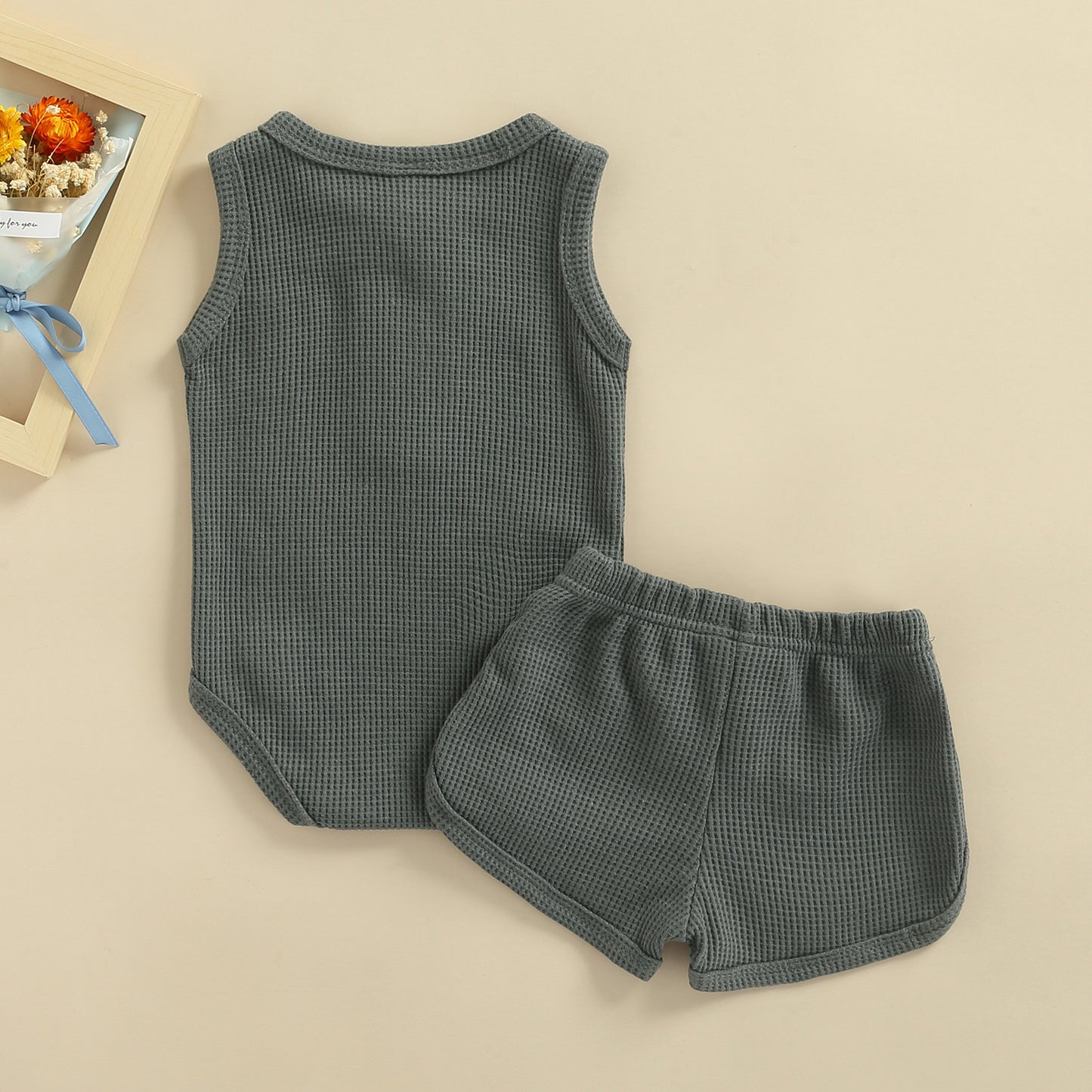 Neutral Newborn Baby Boy Girl Sleeveless Button Jumpsuit Solid Color Romper