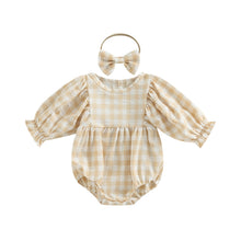 Load image into Gallery viewer, Infant Baby Girls Plaid Long Sleeve Jumpsuit with Bow Headband Romper Outfit
