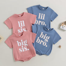 Load image into Gallery viewer, Baby Girls Boys Casual Bodysuit Short Sleeve Crew Neck Little Big Bro Little Big Sis Print Loose Fit Playsuit Bubble Romper
