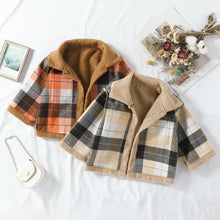 Load image into Gallery viewer, Baby Toddler Kids Boys Girl Fuzzy Jacket Long Sleeve Fur Plaid Lining Long Sleeve Double Chest Pockets Double-sided Coat
