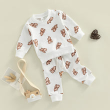 Load image into Gallery viewer, Baby Boy Girl 2-Piece Outfit Bear Print Crew Neck Long Sleeve Shirt Pants Set
