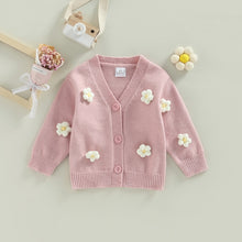 Load image into Gallery viewer, Toddler Kids Girls Sweater Long Sleeve V Neck Button Down Flower Knit Cardigan
