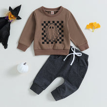 Load image into Gallery viewer, Baby Toddler Kids Boys 2Pcs Checkerboard Ghost Print Crew Neck Long Sleeve Top Long Pants
