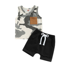 Load image into Gallery viewer, Toddler Baby Boys 2Pcs Summer Outfit Tank Top Camouflage Shirt Black Drawstring Shorts Set
