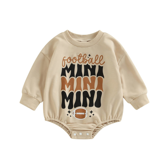 Infant Baby Boys Girls Football Mini Print Bodysuit Long Sleeve Crew Neck Bubble Romper