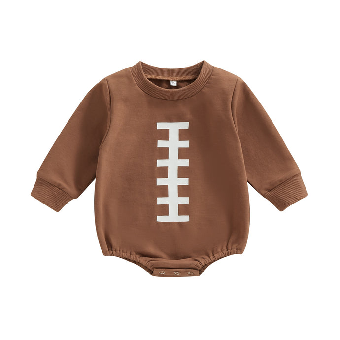 Infant Baby Boy Girl Jumpsuit Rugby Football Print Long Sleeve Round Neck Snap Closure Bubble Romper