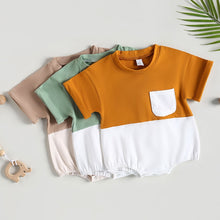 Load image into Gallery viewer, Baby Girl Boy Casual Bodysuit Short Sleeve Crew Neck Tee Color Block Pocket Bubble Romper
