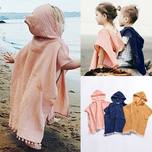 Pom Tassel Boho Long Cardigan Poncho Infant Toddler Girl Boy Swim Beach Cover Up