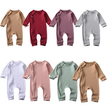 Load image into Gallery viewer, Rib Knit Neutral Tone Infant Baby Boy Girl Romper Full Zip Jumpsuit

