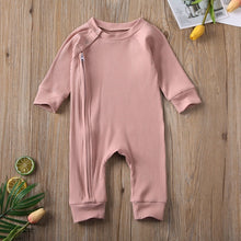 Load image into Gallery viewer, Rib Knit Neutral Tone Infant Baby Boy Girl Romper Full Zip Jumpsuit
