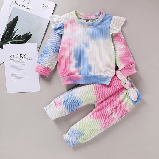 2 Piece Tie Dye Infant Toddler Girl Flutter Top with Jogger Bottoms Set