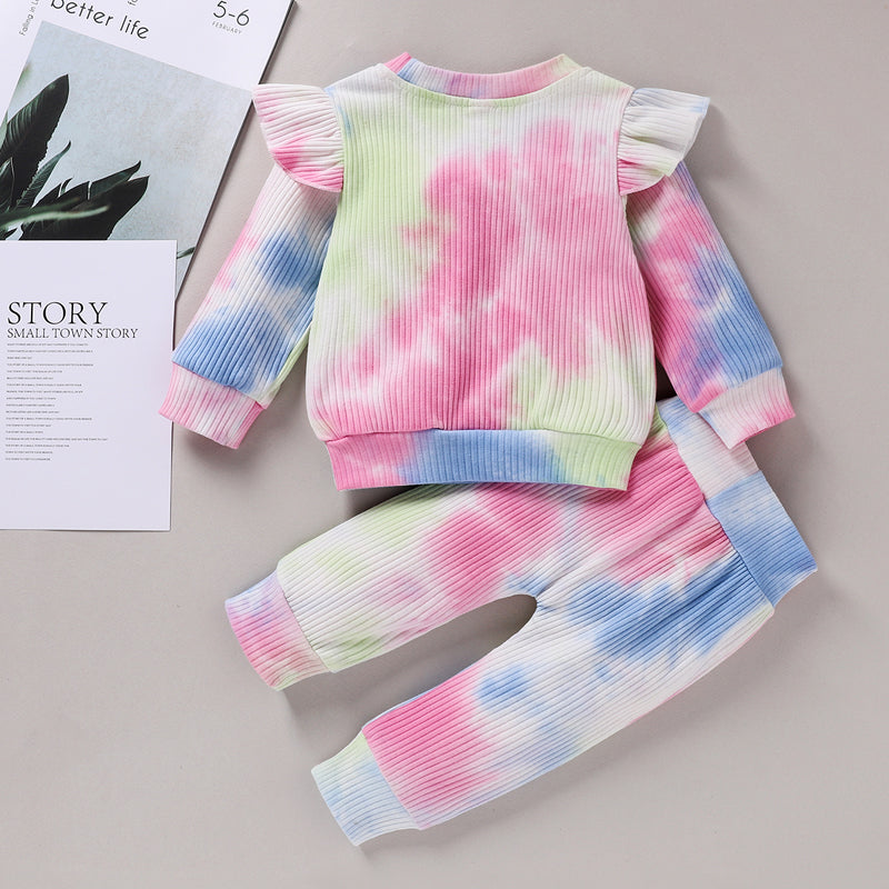 2 Piece Tie Dye Infant Toddler Girl Flutter Top with Jogger Bottoms Set