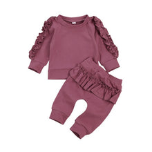 Load image into Gallery viewer, 2 Piece Ruffle Baby Girl Long Sleeve Crewneck Top and Jogger Pants Set
