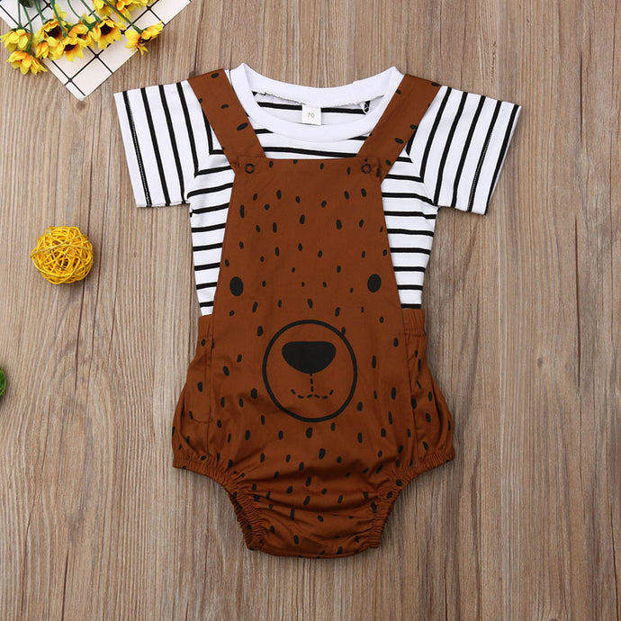 2 Piece Bear Face Infant Toddler Boy Girl Top and Overall Romper