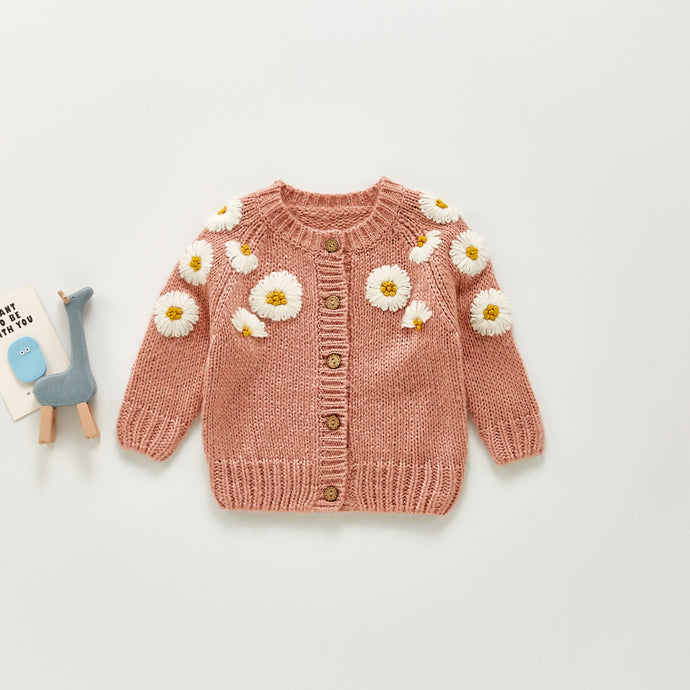 Knitted Daisy Infant Baby Girl Sweater Cardigan Top