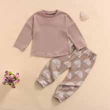 Load image into Gallery viewer, 2 Piece Neutral Boho Rainbow Toddler Girl Boy Rib Knit Top with Jogger Bottoms Set
