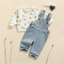 Load image into Gallery viewer, 2 Piece Sun Crewneck Top with Denim Overall Jumpsuit Infant Toddler Girl Boy Set
