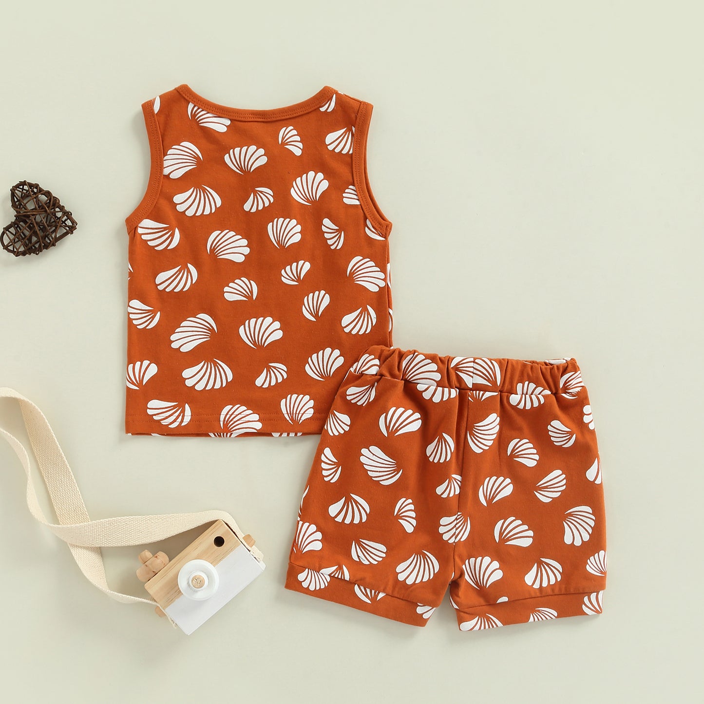 2 Piece Seashell Infant Toddler Boy Girl Tank Top with Drawstring Bottoms Set