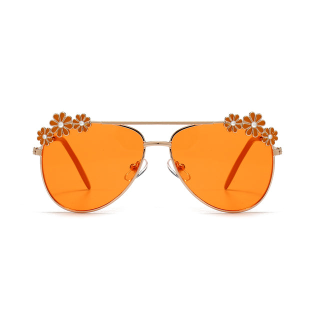 Retro Daisy Aviator Baby Kids Girls Anti-UV Sunglasses Sunnies