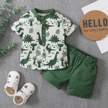 Load image into Gallery viewer, 2 Piece Dino and Plant Button Down Top with Short Bottoms Infant Toddler Boy Set
