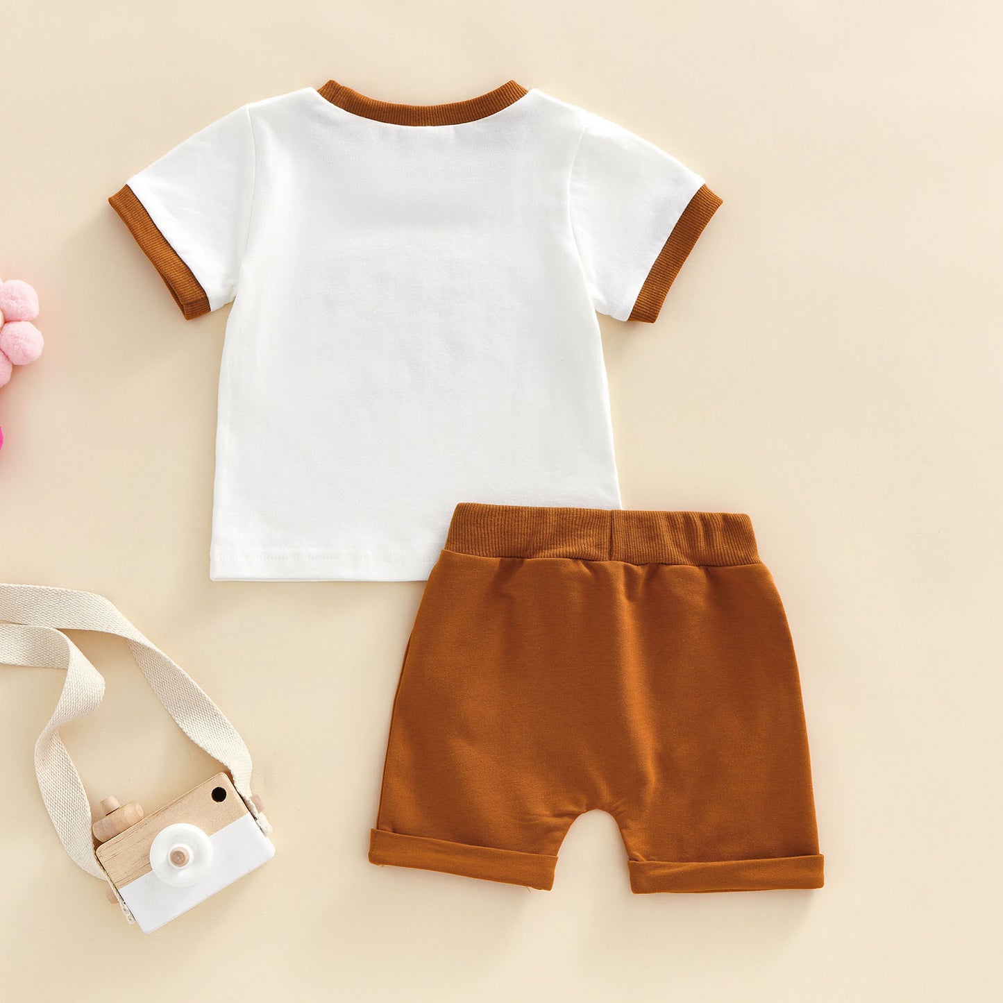 Two Piece Retro Style Mama's Boy Short Sleeve Top and Middle Pocket Short Infant Baby Boy Set