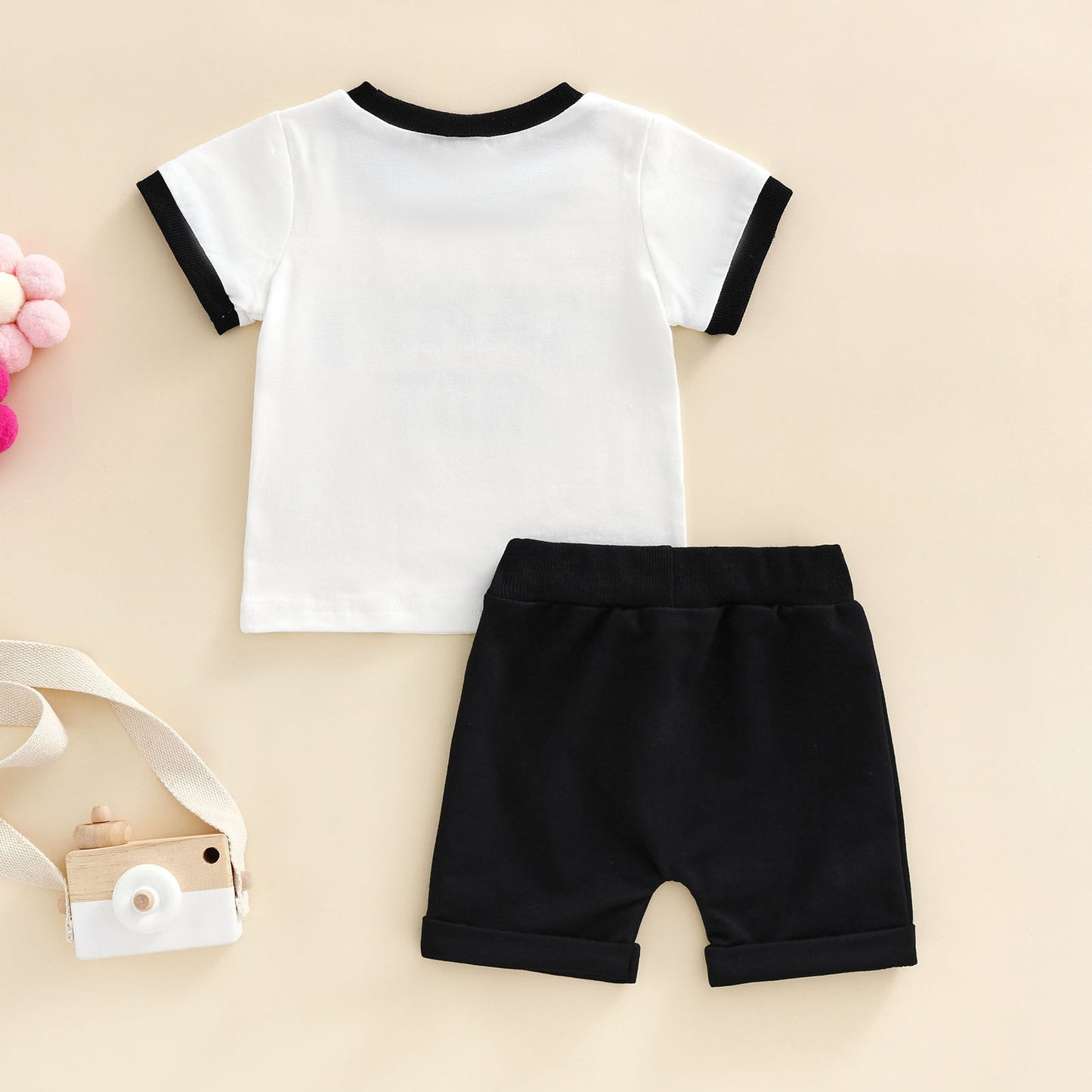 Two Piece Retro Style Mama's Boy Short Sleeve Top and Middle Pocket Short Infant Baby Boy Set